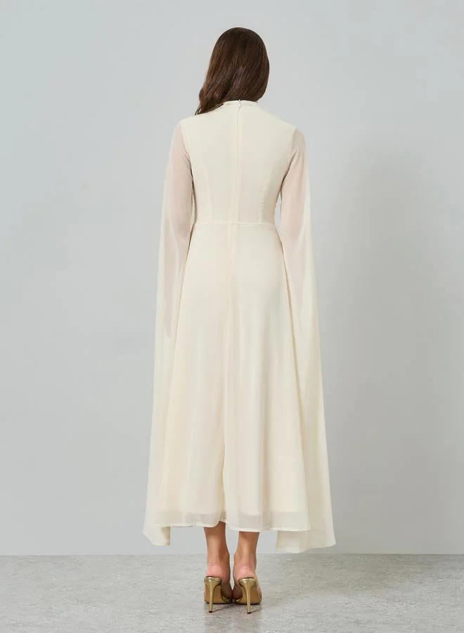 Styli Women Cream Maxi Dress with Slit Sleeves